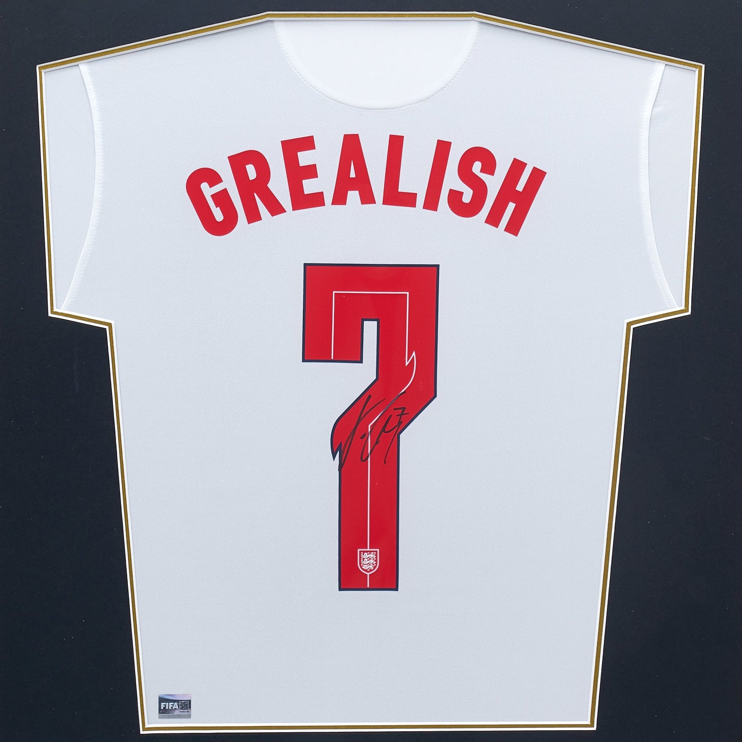 Maillot Domicile Officiel Angleterre 2021/22 Jack Grealish Dédicacé au Dos et Encadré Coupe du Monde FIFA