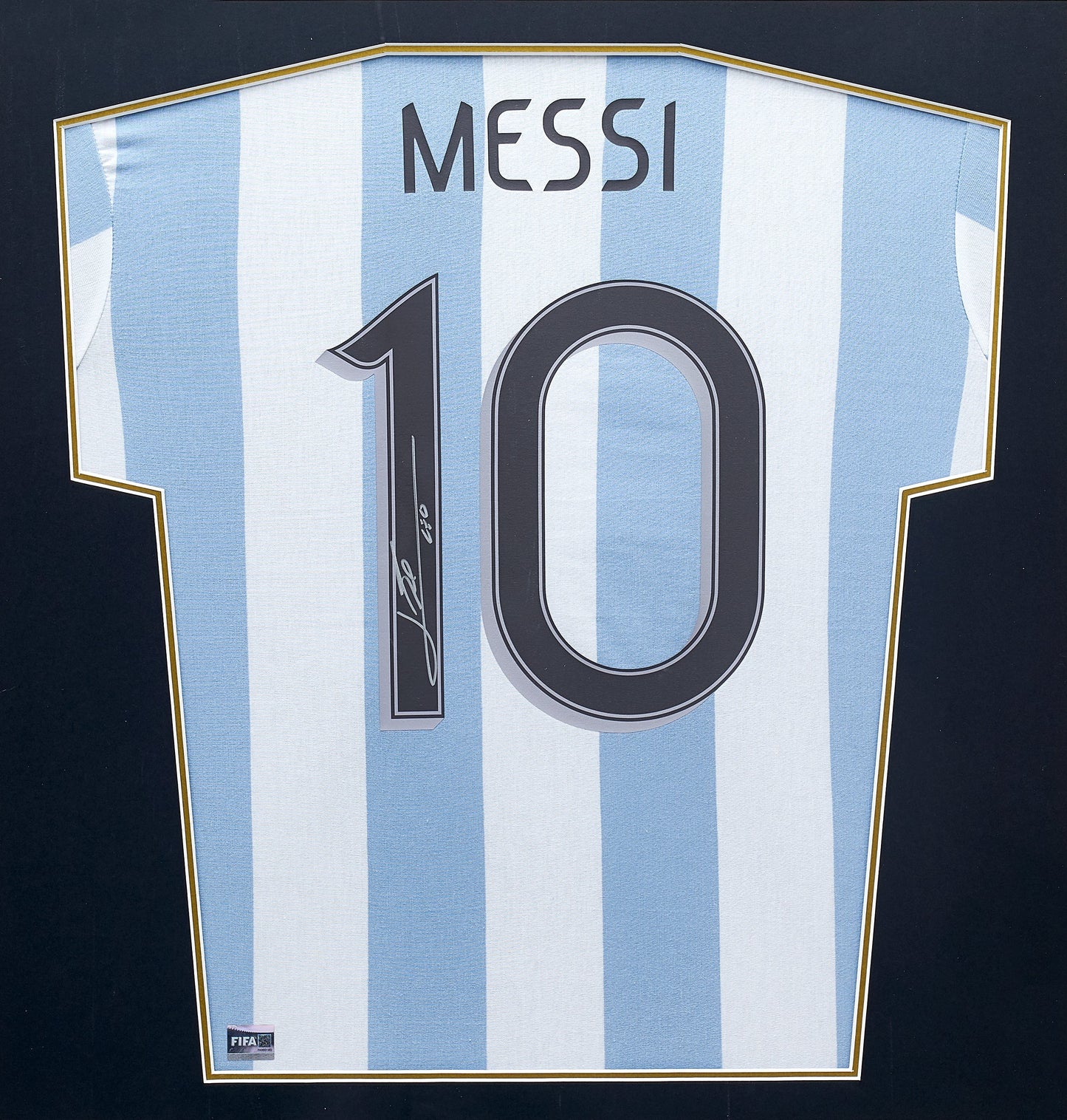 Maillot Domicile Officiel Argentine Lionel Messi Dédicacé et Encadré Coupe du Monde FIFA