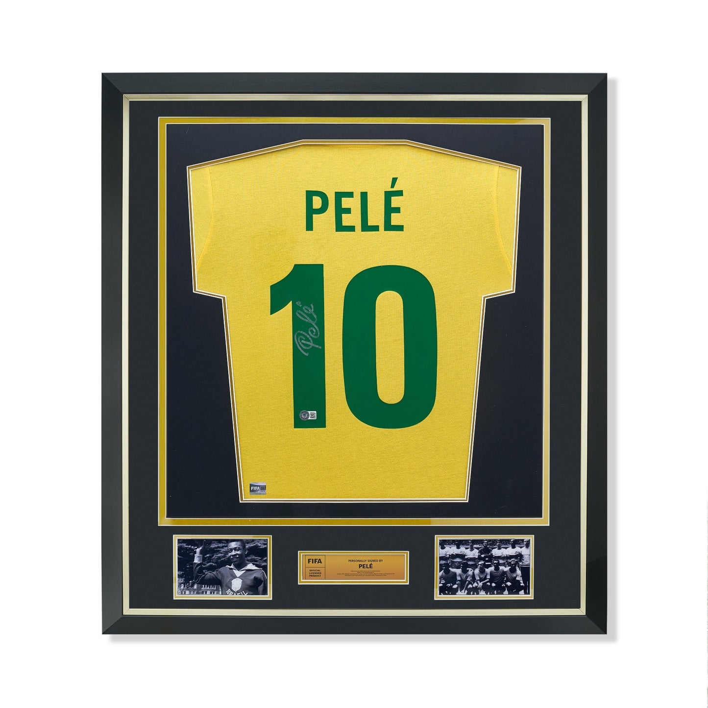 Maillot Domicile Officiel Brésil 1970 Pelé Dédicacé et Encadré Coupe du Monde FIFA