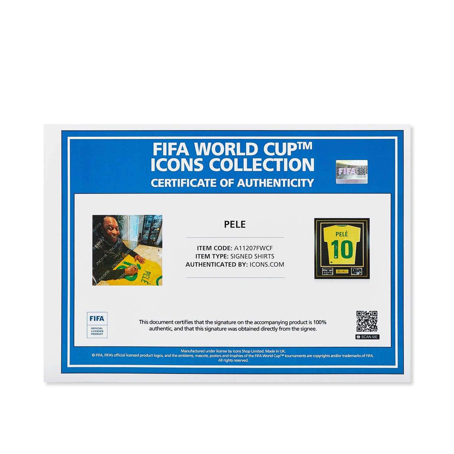 Maillot Domicile Officiel Brésil 1970 Pelé Dédicacé et Encadré Coupe du Monde FIFA