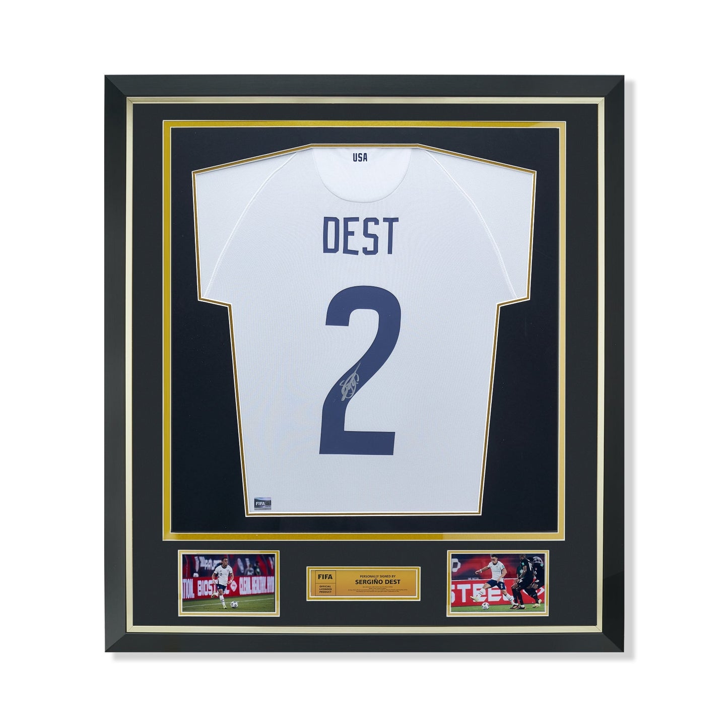 Maillot Domicile Officiel États-Unis 2020/21 Sergino Dest Dédicacé et Encadré Coupe du Monde FIFA