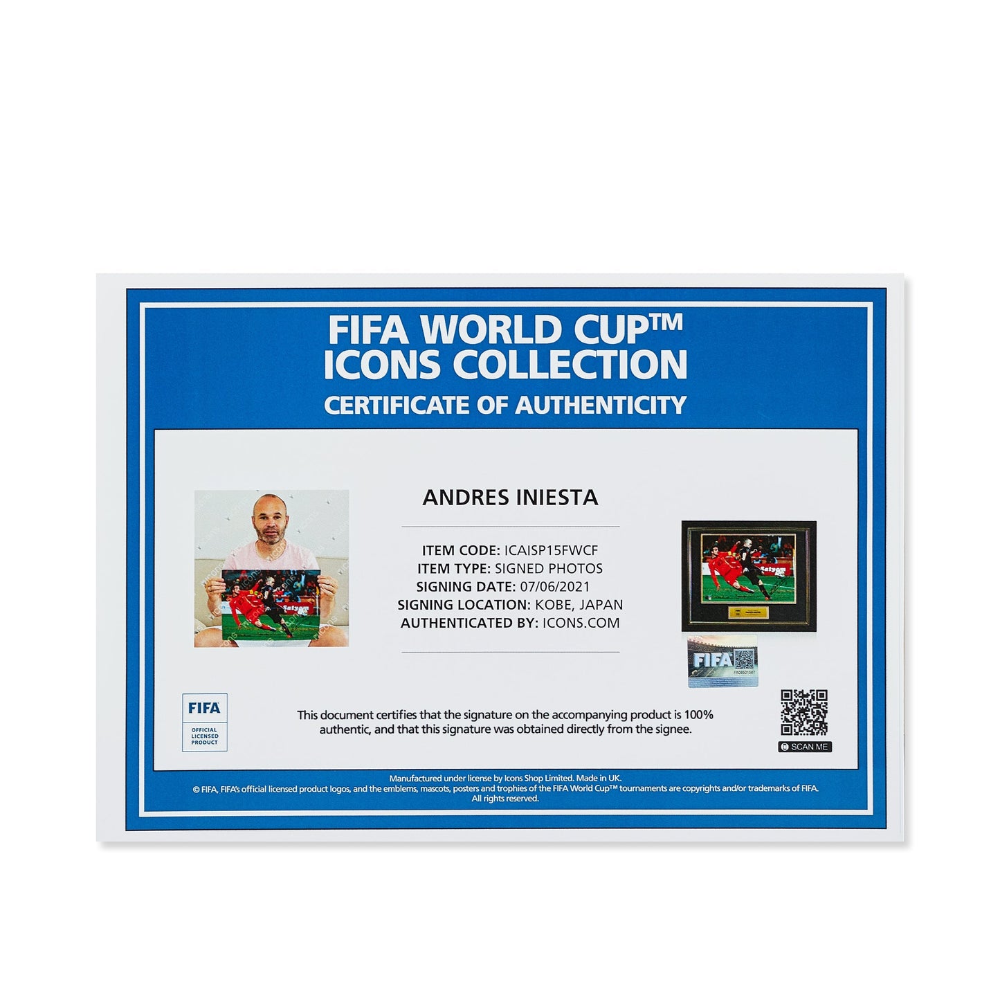 Photo Officielle Andres Iniesta Dédicacée et Encadrée : But iconique de la finale de la Coupe du Monde FIFA 2010