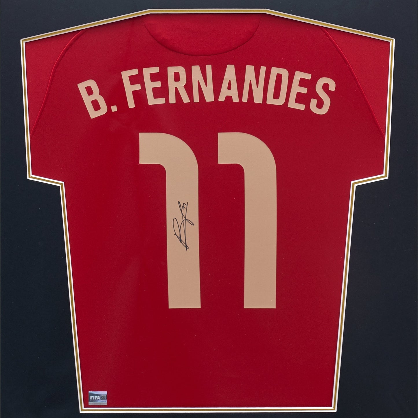 Maillot Domicile Officiel Portugal 2020/21 Bruno Fernandes Dédicacé et Encadré Coupe du Monde FIFA