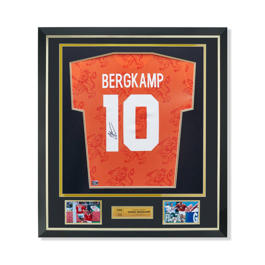 Maillot Domicile Officiel Pays-Bas 1994 Dennis Bergkamp Dédicacé et Encadré Coupe du Monde FIFA