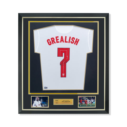 Maillot Domicile Officiel Angleterre 2021/22 Jack Grealish Dédicacé au Dos et Encadré Coupe du Monde FIFA