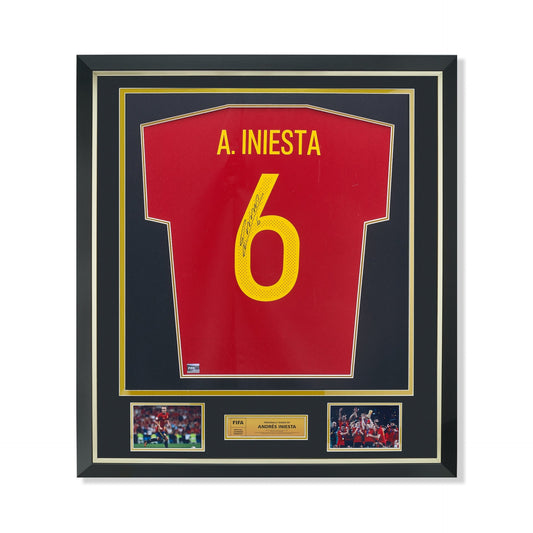 Maillot Domicile Officiel Espagne 2016/17 Andres Iniesta Dédicacé et Encadré Coupe du Monde FIFA