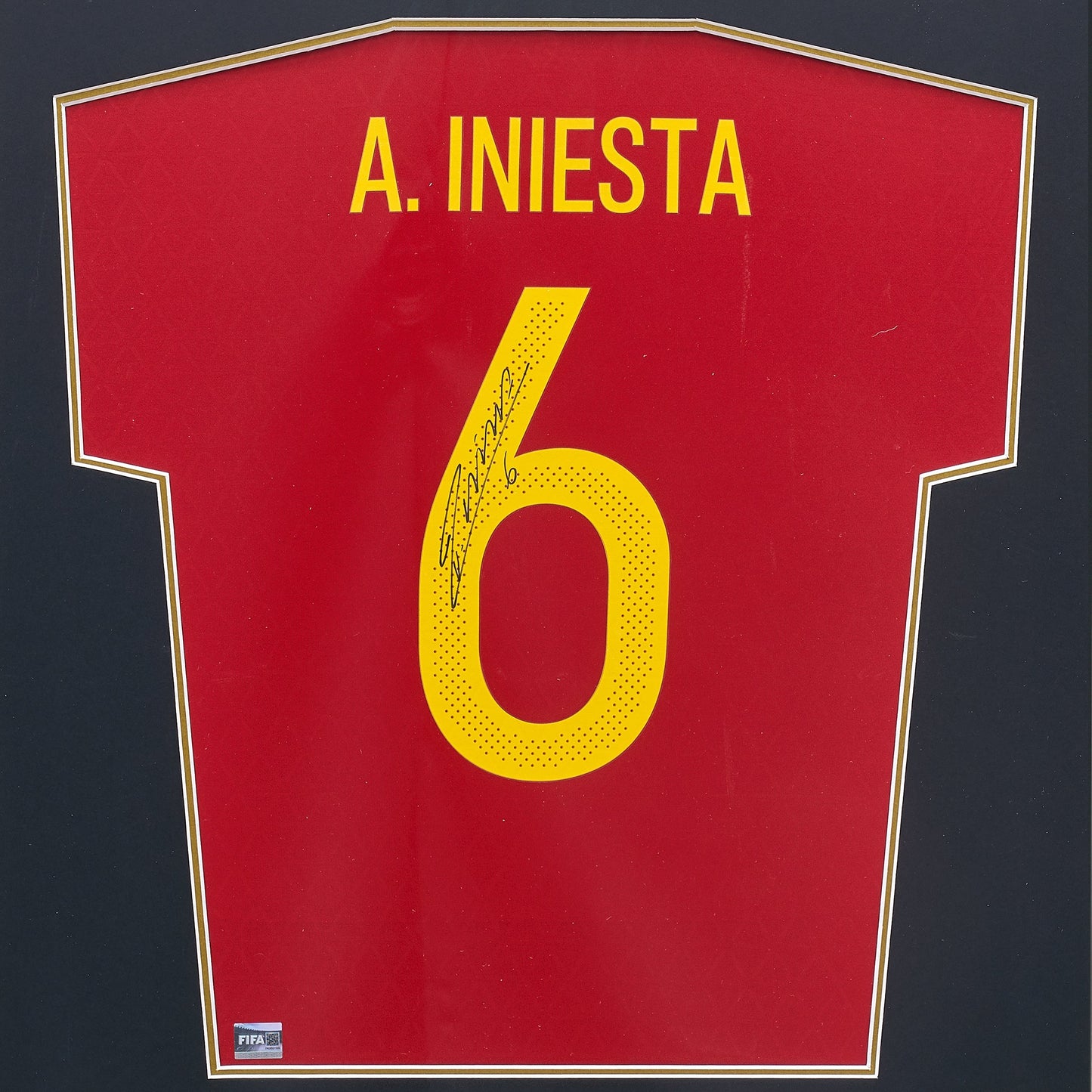 Maillot Domicile Officiel Espagne 2016/17 Andres Iniesta Dédicacé et Encadré Coupe du Monde FIFA
